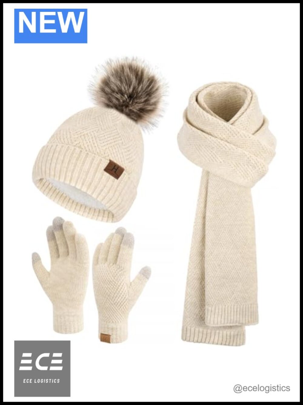 Women's 3-Piece Winter Set Knit Beanie Scarf Touchscreen Gloves Acrylic Nylon